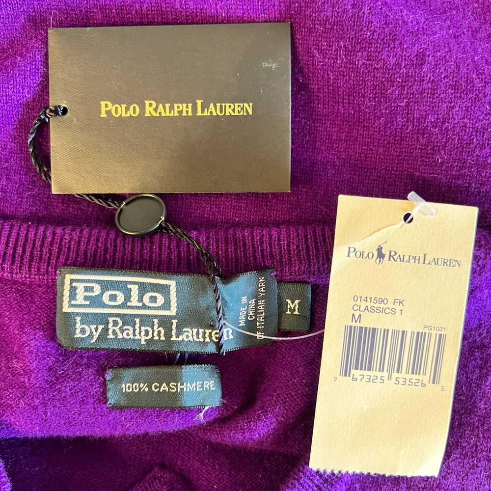 NWT POLO Ralph Laurent 100% Cashmere VNeck Sweater Size M - Picture 11 of 13